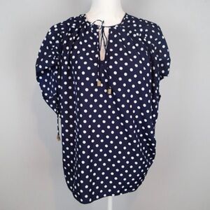 Vince Camuto Navy Blue and White Polka Dot Short Sleeve Blouse